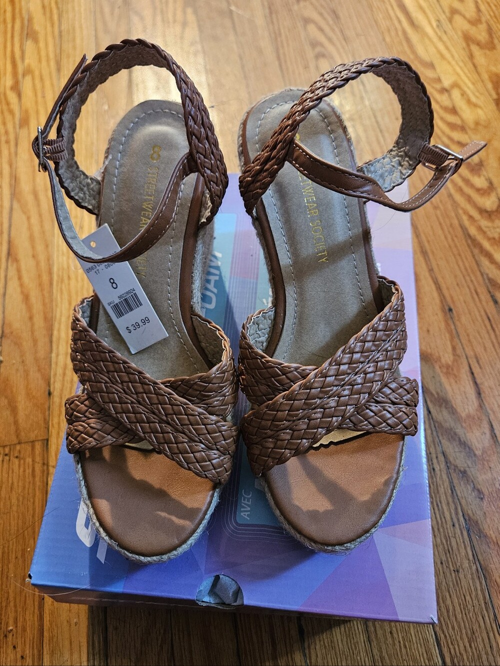 Braided Brown Wedge Sandals Sz 8 New